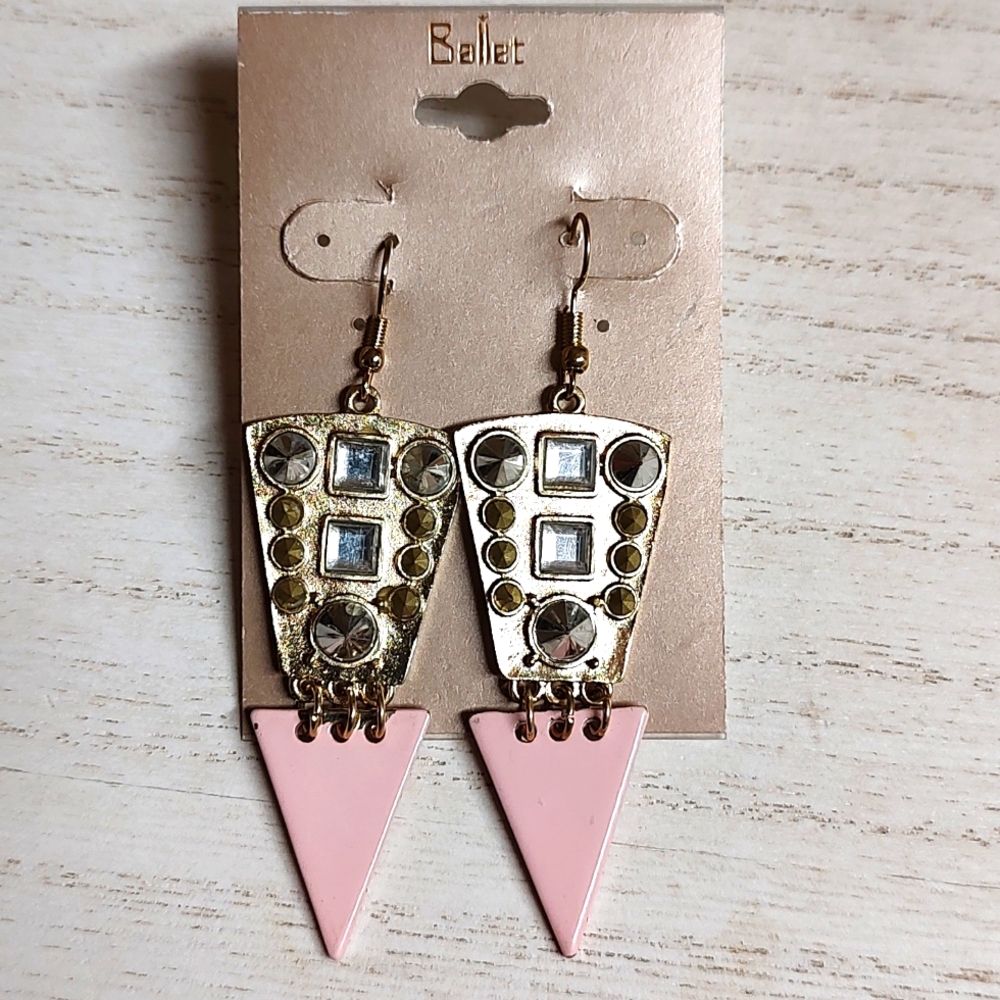 😻 3 For $15 Unique Light Pink Enamel With Clear Bling & Spikey Look Dangles